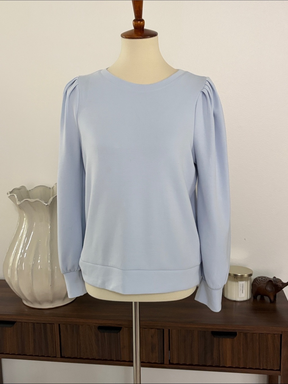 Magaschoni‎ Pale Blue Puff-Sleeve Crew Sweater